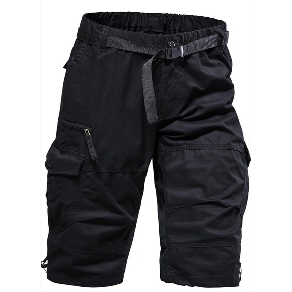 Mens Cargo Shorts 3/4 Relaxed 7 Pockets Elastic Waist Cotton Hiking Running SZ M - Picture 1 of 11